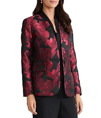 Kasper Floral Jacquard One Button Collarless Jacket