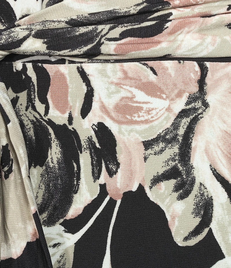 Kasper Floral Pleated Keyhole Neck Cap Sleeve A-Line Midi Dress