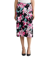 Kasper Floral Print Pull On Printed Jersey Knit Midi Skirt
