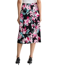 Kasper Floral Print Pull On Printed Jersey Knit Midi Skirt