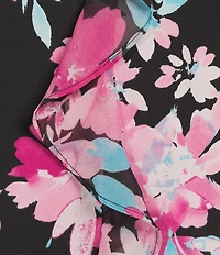 Kasper Floral Print Short Sleeve Printed Jersey Knit Ruffle Blouse