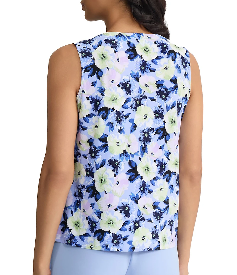 Kasper Floral Printed Jersey Knit Crew Neck Sleeveless Blouse