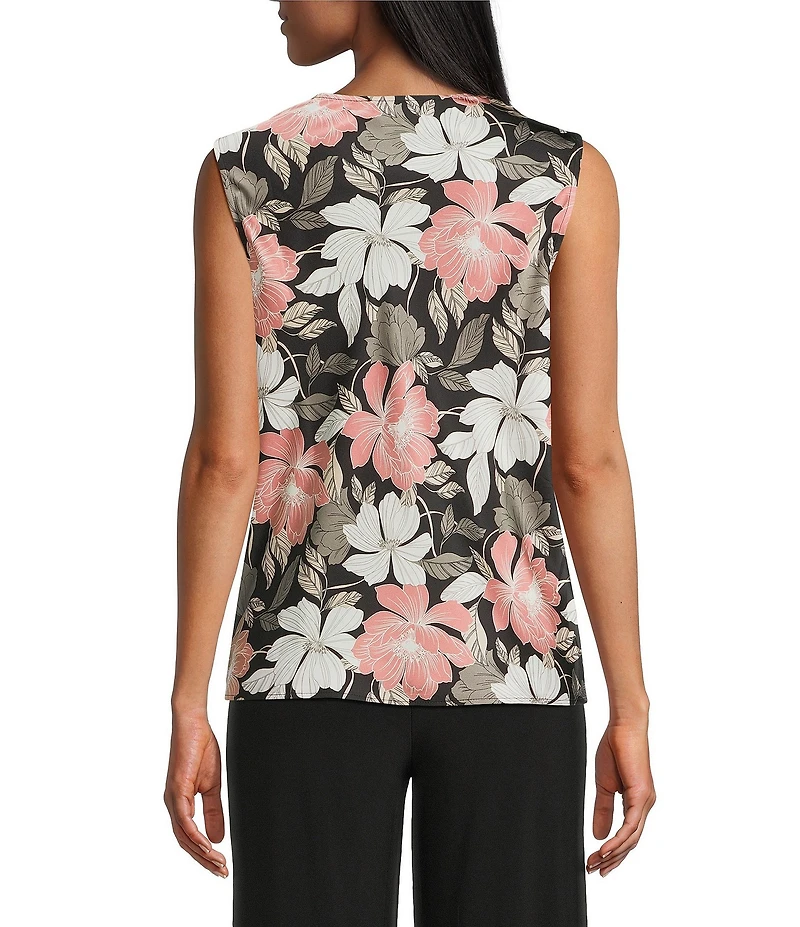 Kasper Floral Satin Drape Neck Sleeveless Top