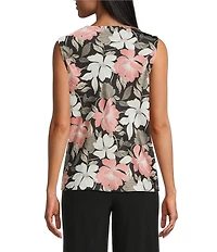 Kasper Floral Satin Drape Neck Sleeveless Top