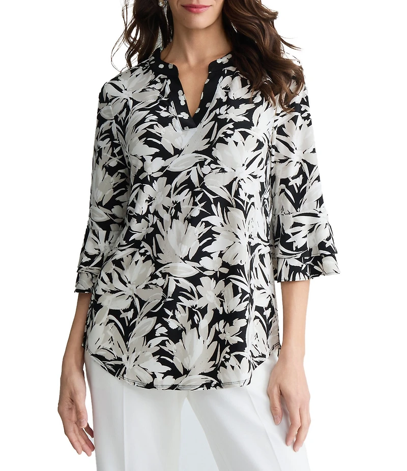 Kasper Flutter 3/4 Sleeve Printed Blouse