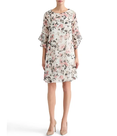 Kasper Flutter Sleeve Printed Shift Dress