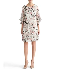 Kasper Flutter Sleeve Printed Shift Dress