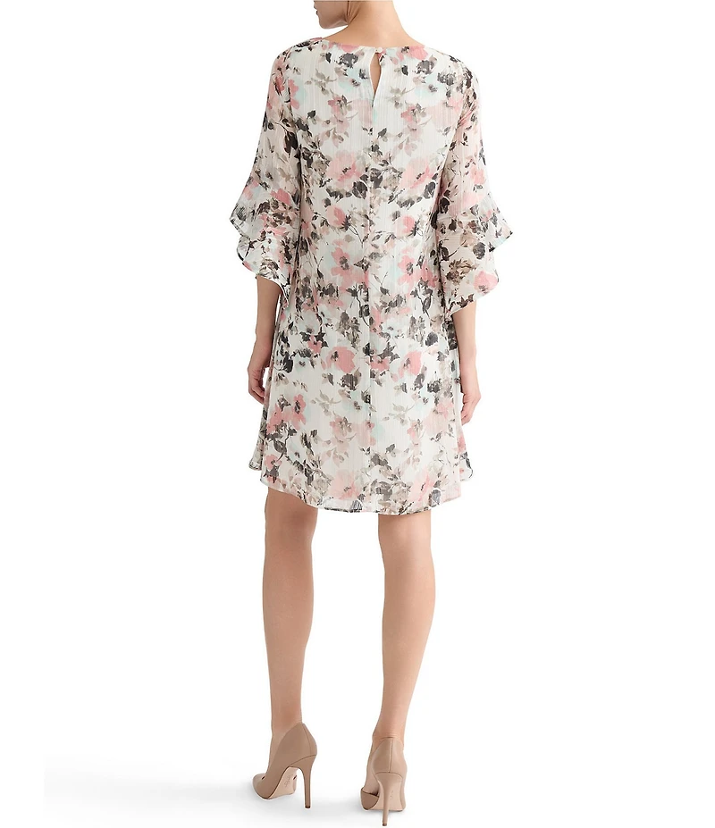 Kasper Flutter Sleeve Printed Shift Dress