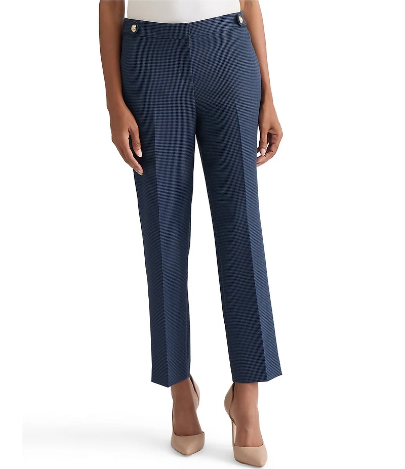 Kasper Fly Front Plaid Ankle Pants