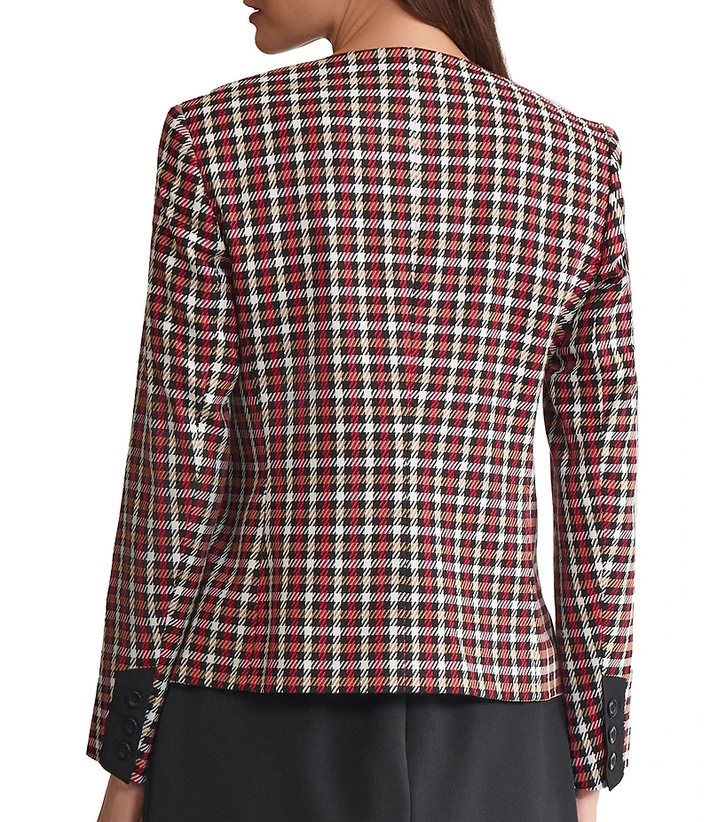 Kasper Four Button Plaid Twill Crepe Blazer Jacket