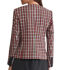 Kasper Four Button Plaid Twill Crepe Blazer Jacket