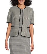 Kasper Gingham Short Sleeve Open Front Cardigan