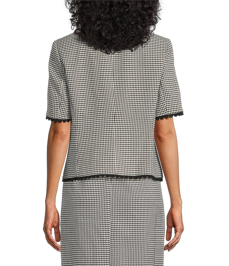 Kasper Gingham Short Sleeve Open Front Cardigan