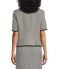 Kasper Gingham Short Sleeve Open Front Cardigan