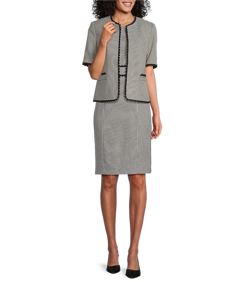 Kasper Gingham Short Sleeve Open Front Cardigan