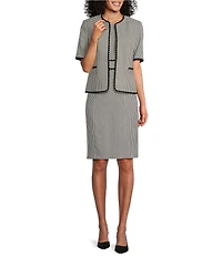 Kasper Gingham Short Sleeve Open Front Cardigan