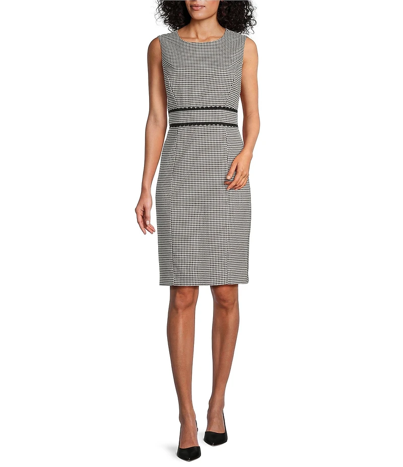 Kasper Gingham Round Neck Sleeveless Sheath Dress