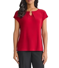 Kasper Hardware Trim Keyhole Neck Knit Jersey Shot Sleeve Top