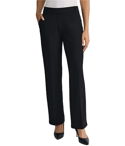Kasper High Rise Pull On Faux Fly Tailored Straight Leg Trouser Pants