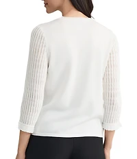 Kasper Jewel Neck 3/4 Ruffle Sleeve Knit Top