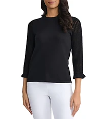Kasper Jewel Neck 3/4 Ruffle Sleeve Knit Top