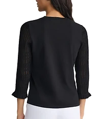 Kasper Jewel Neck 3/4 Ruffle Sleeve Knit Top