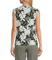 Kasper Key Petite Size Floral Keyhole Neck Cap Sleeve Top