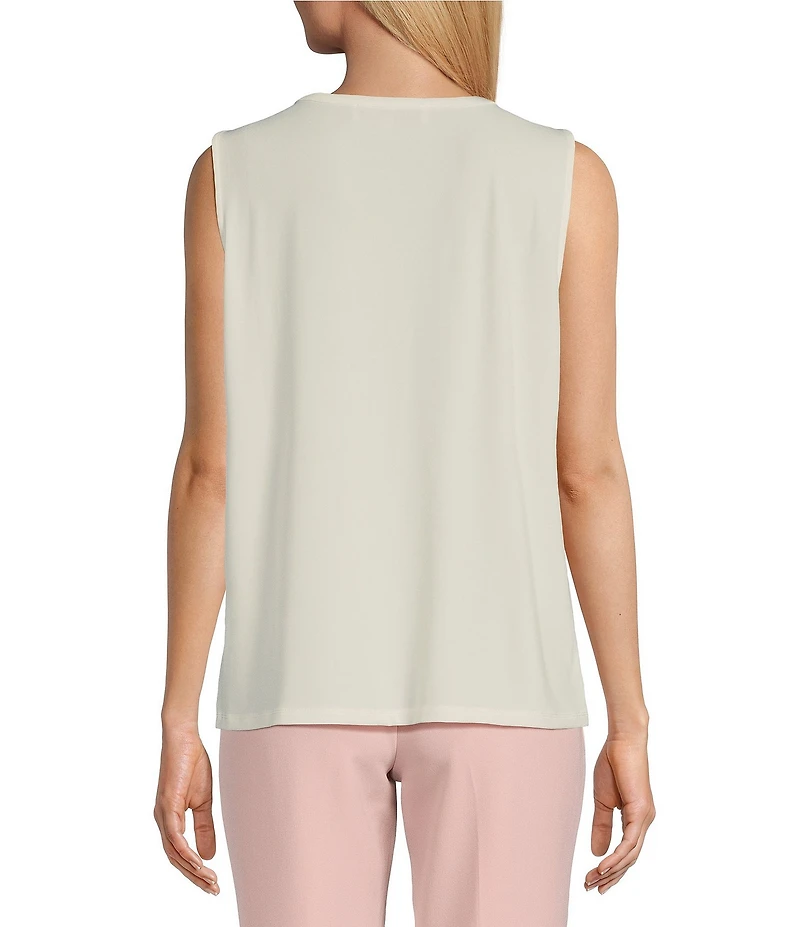 Kasper Knit Jewel Pleat Round Neck Sleeveless Top