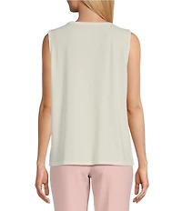Kasper Knit Jewel Pleat Round Neck Sleeveless Top