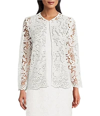 Kasper Lace Open front Collarless 3/4 Sleeve Cardigan