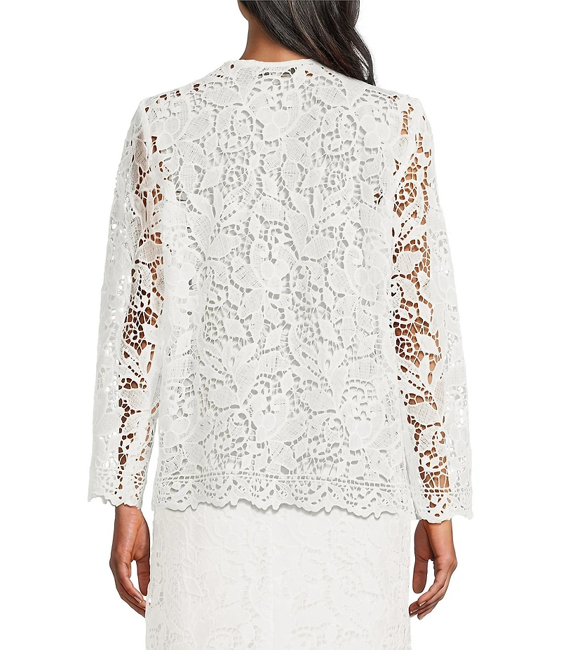 Kasper Lace Open front Collarless 3/4 Sleeve Cardigan