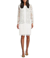 Kasper Lace Open front Collarless 3/4 Sleeve Cardigan