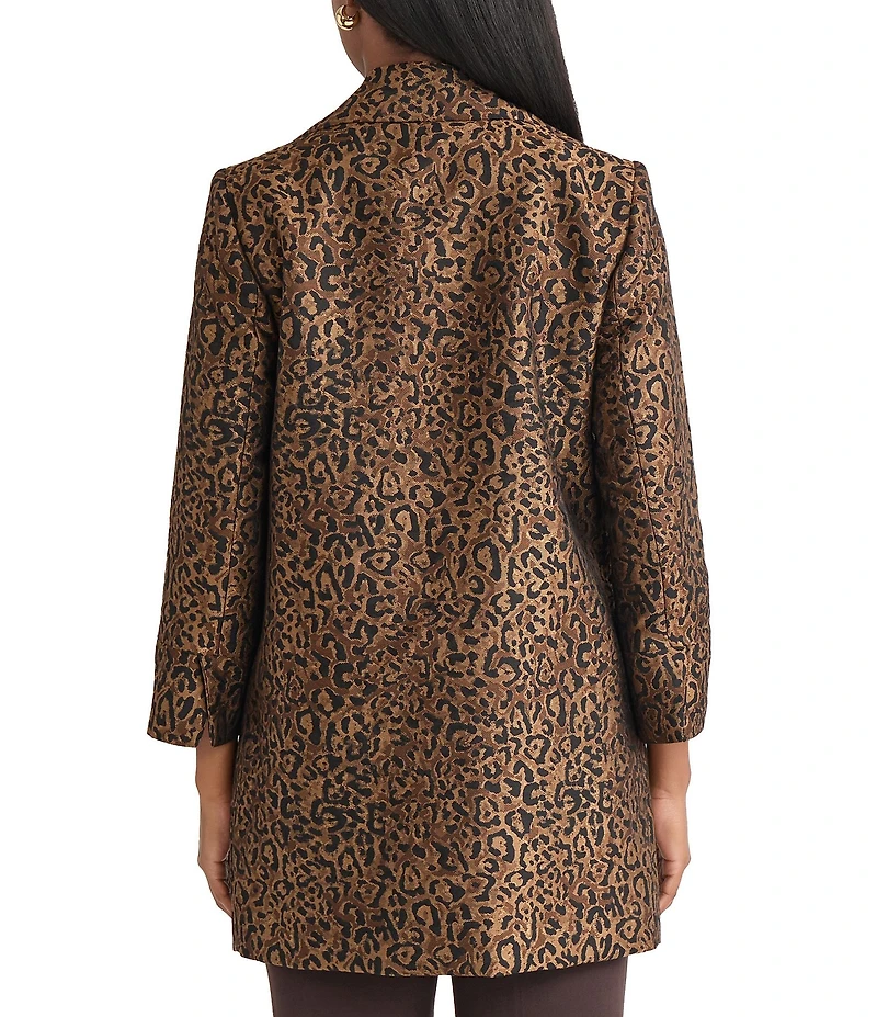 Kasper Leopard Swing Open Front Jacket with Cuffed Sleeves