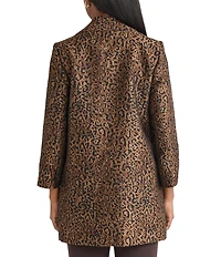 Kasper Leopard Swing Open Front Jacket with Cuffed Sleeves