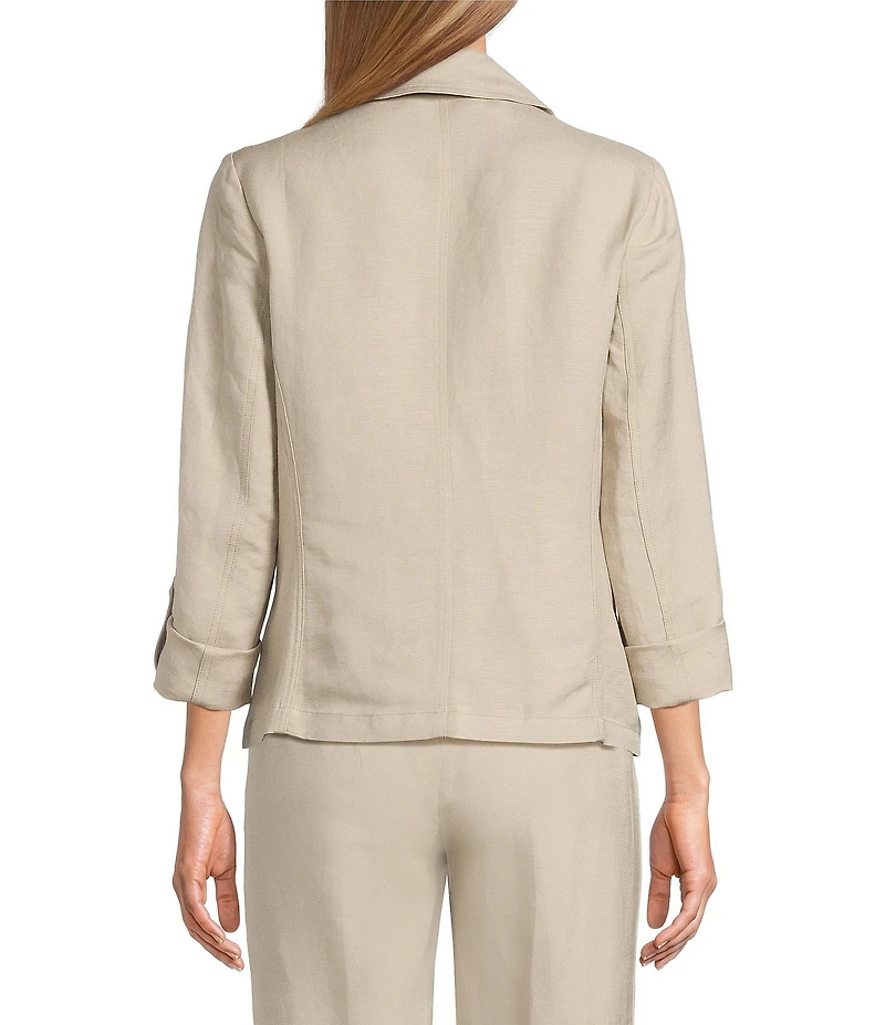 Kasper Linen Blend Notch Collar 3/4 Sleeve Open Seam Jacket