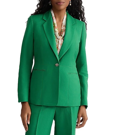 Kasper Linen Blend Notch Collar One Button Blazer
