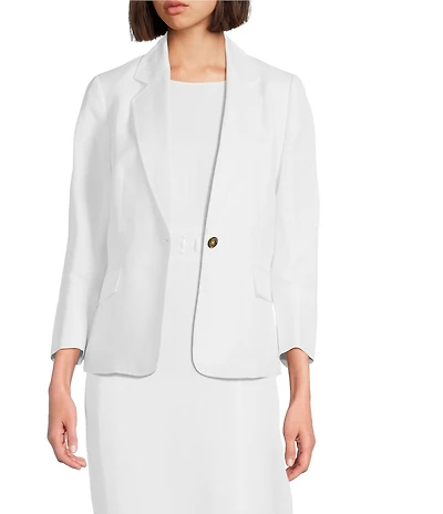 Kasper Linen Blend Notch Collar One-Button Jacket