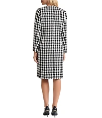 Kasper Long Houndstooth Print Pocketed Jacket