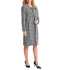 Kasper Long Houndstooth Print Pocketed Jacket