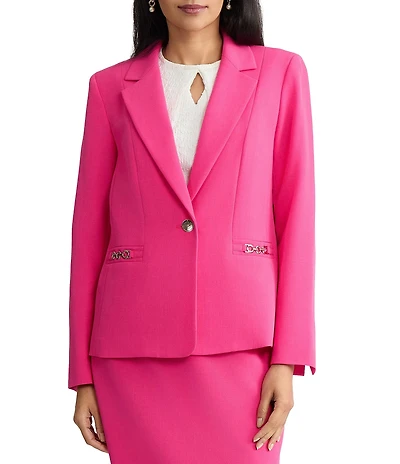 Kasper Long Sleeve Hardware Pocket Crepe Jacket