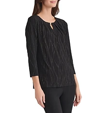 Kasper Long Sleeve Keyhole Neck Jersey Knit Top