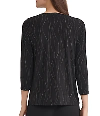 Kasper Long Sleeve Keyhole Neck Jersey Knit Top