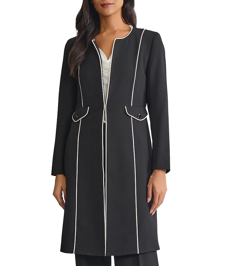 Kasper Long Sleeve Open Front Corded Piping Topper