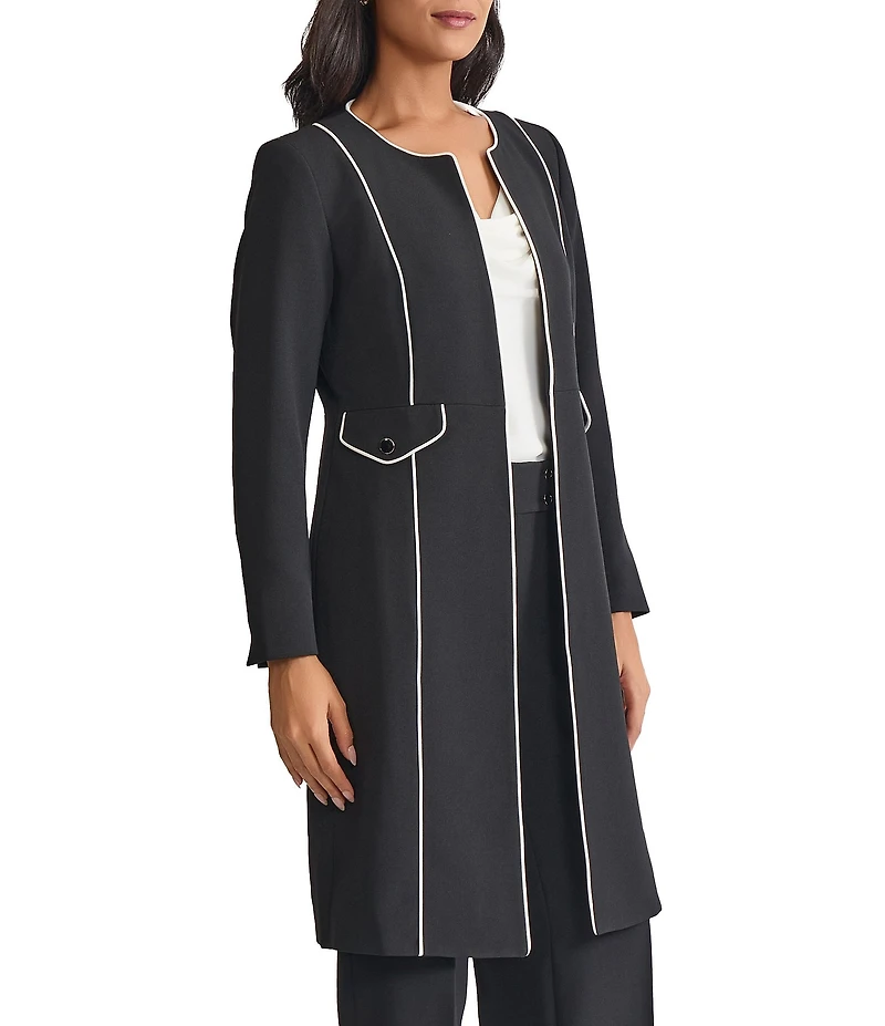 Kasper Long Sleeve Open Front Corded Piping Topper