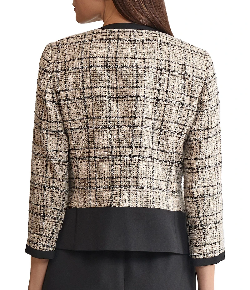 Kasper Long Sleeve Plaid Crepe Cardigan