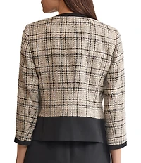 Kasper Long Sleeve Plaid Crepe Cardigan