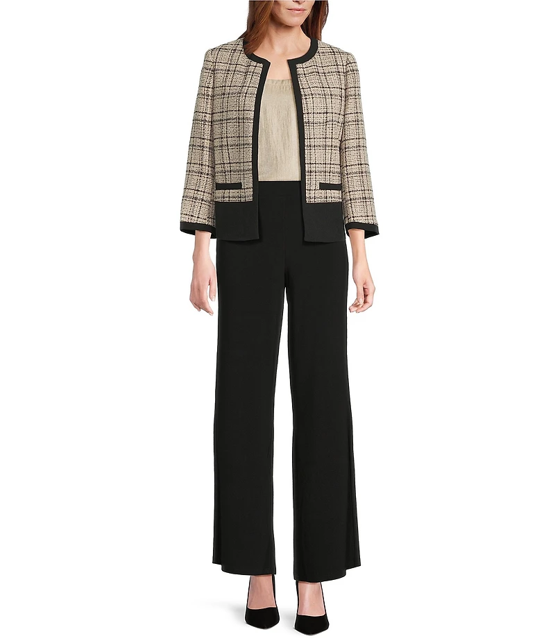 Kasper Long Sleeve Plaid Crepe Cardigan Jacket