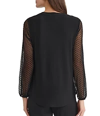 Kasper Long Sleeve Split Neck Jersey Knit Top