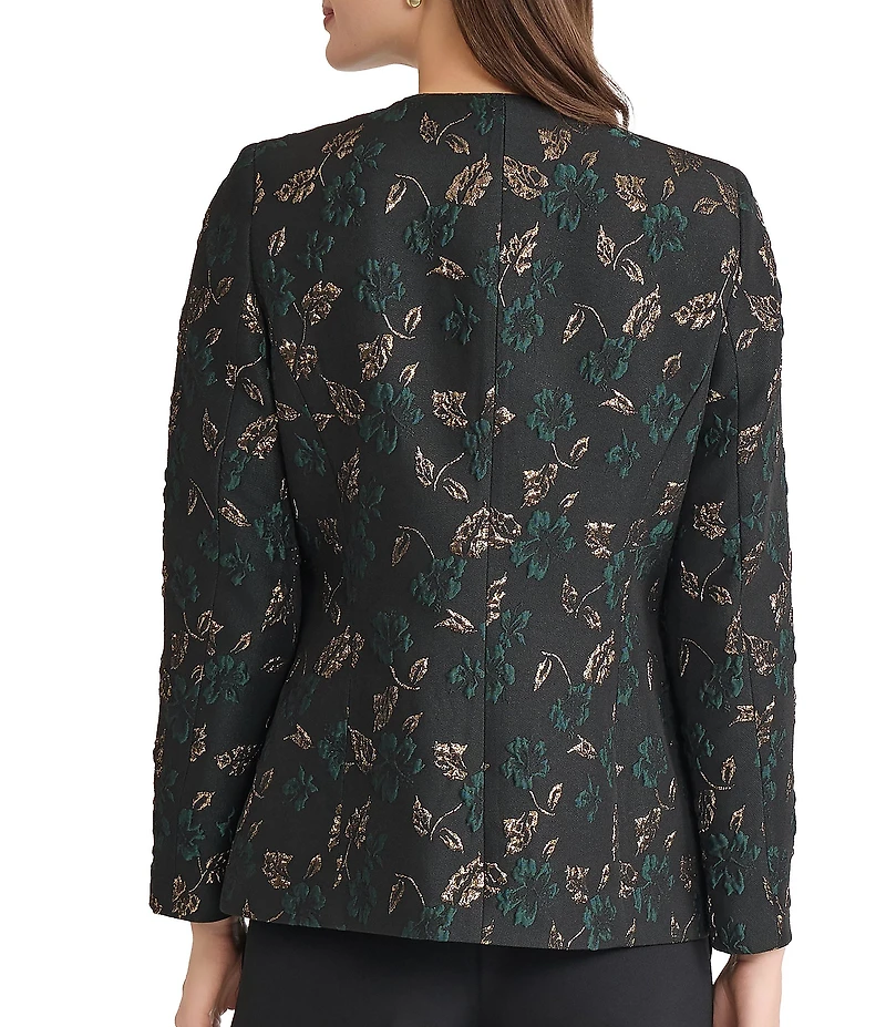 Kasper Metallic Jacquard One Button Collarless Jacket