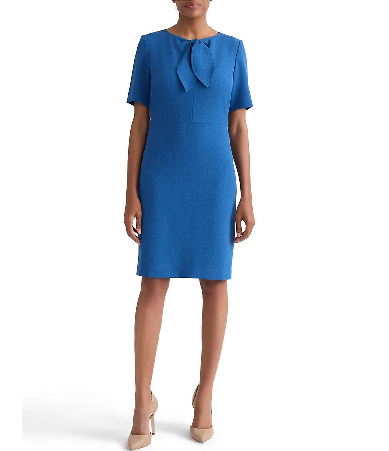 Kasper Neck Tie Sheath Knee Length Dress